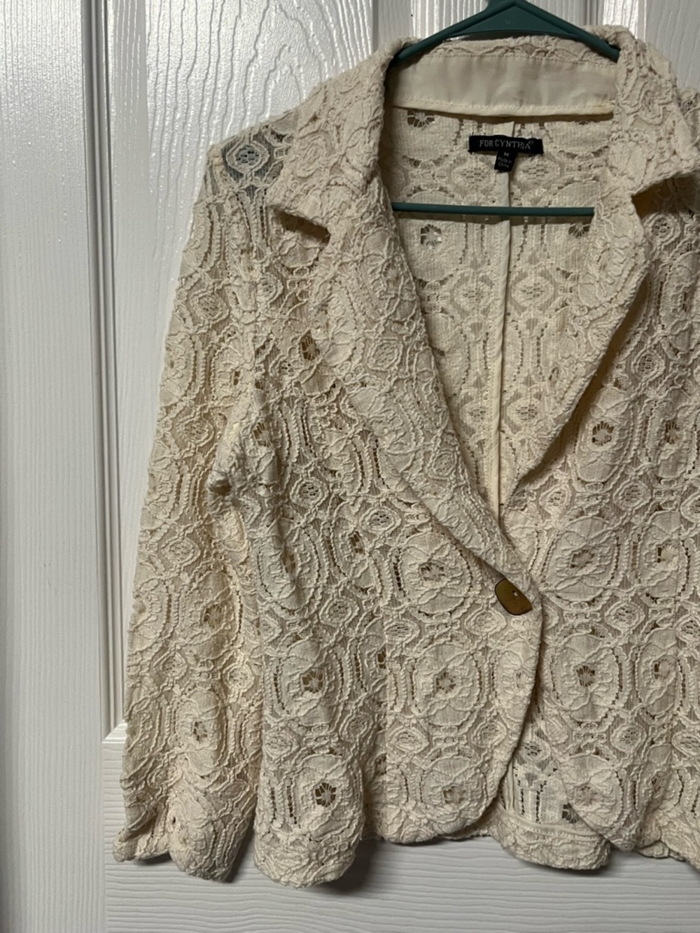 For Cynthia women white bone lace long sleeves blazer medium elegant - Picture 2 of 6